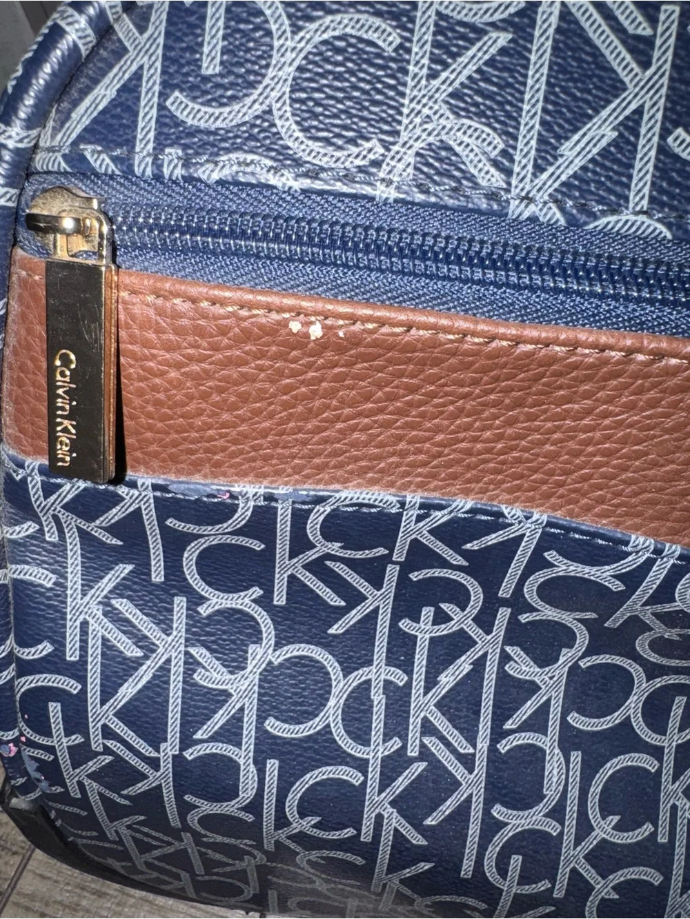 Calvin Klein Navy & Brown Monogram Travel Duffel